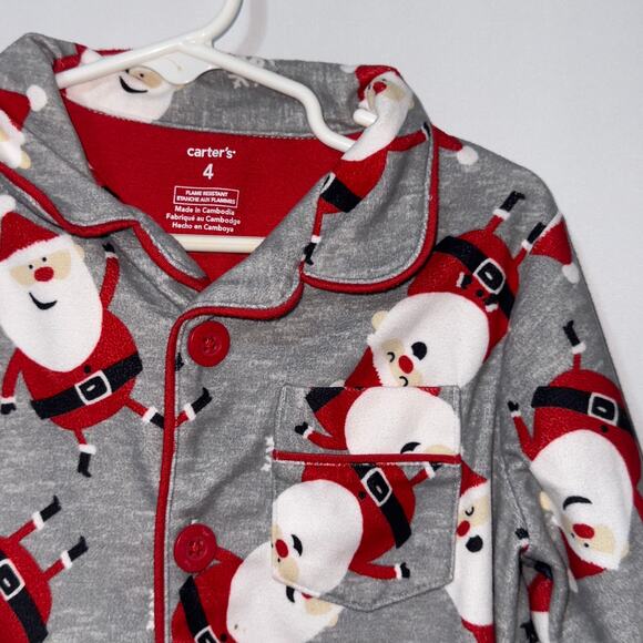 Carter's Gray Santa Fleece Pajamas Boys Size 4 - Picture 4 of 8